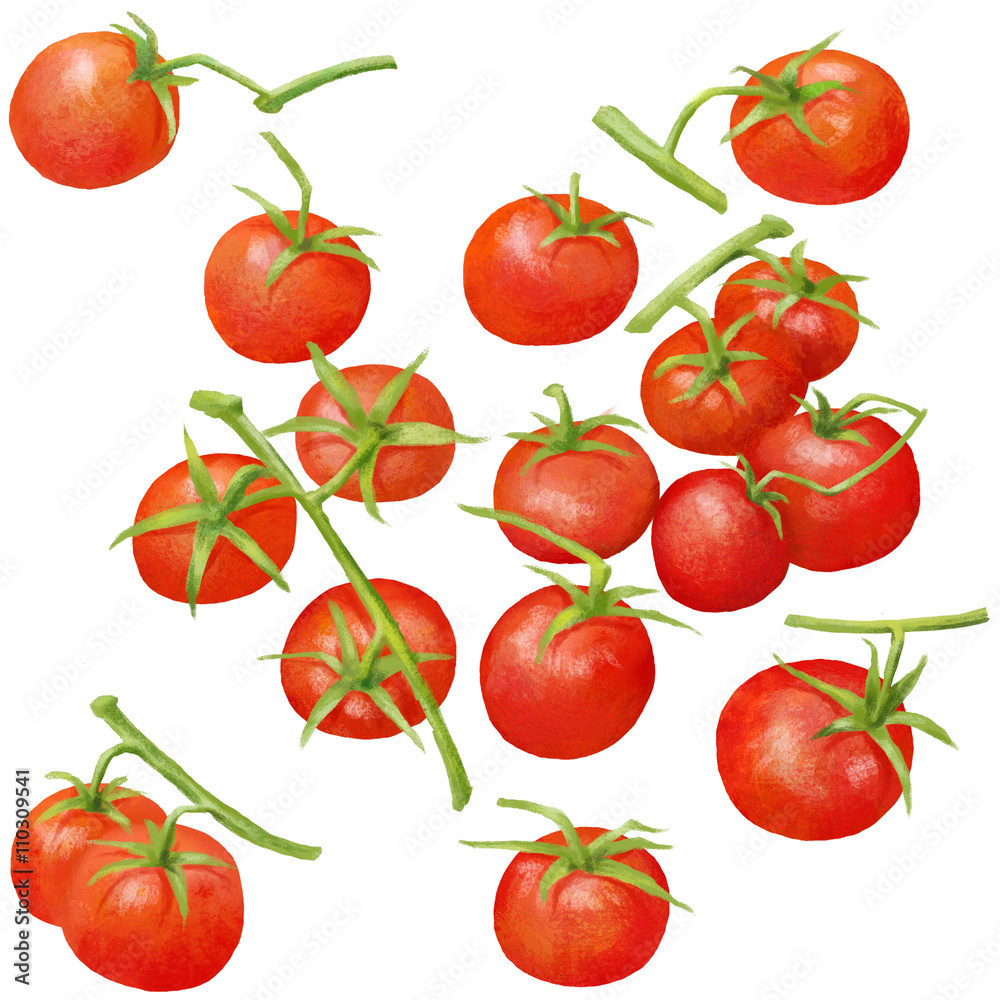 Cherry Tomatoes isolated illustration, clipping path for quick isolation Cherry Tomatoes isolated illustration, clipping path for quick isolation