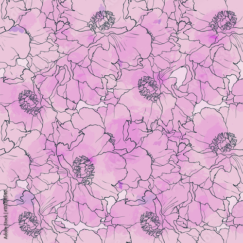 Hand drawn seamless pattern peony flowers