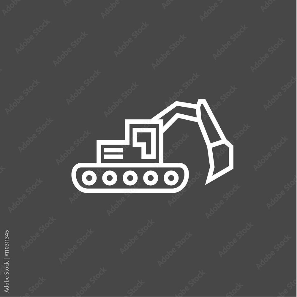 Bulldozer excavator in a linear style flat business logo modern design icons on gray background Bulldozer excavator in a linear style flat business logo modern design icons on gray background