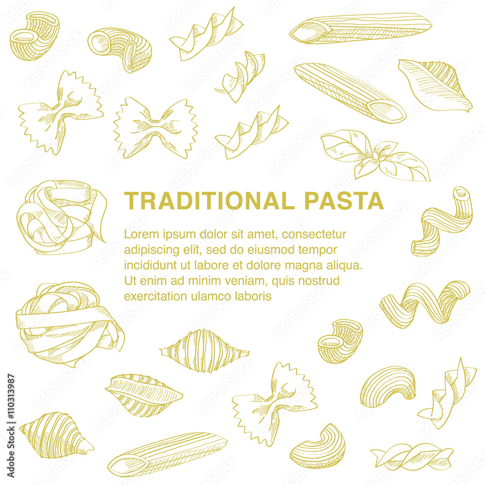 Traditional pasta sketch is great design element for italian restaurants and pasta restaurants.