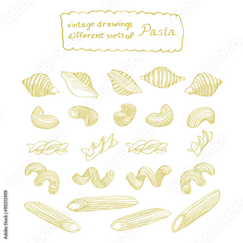 Sketch of different sorts of pasta is a great design element for italian restaurants and pasta restaurants.