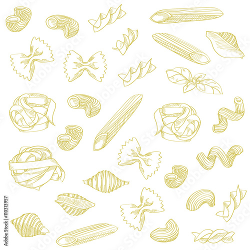 Hand drawn pasta sketch in yellow color is a great design element for italian restaurants and pasta restaurants.