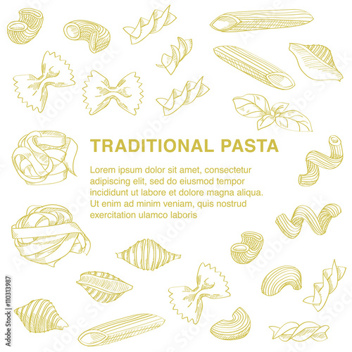 Traditional pasta sketch is great design element for italian restaurants and pasta restaurants.