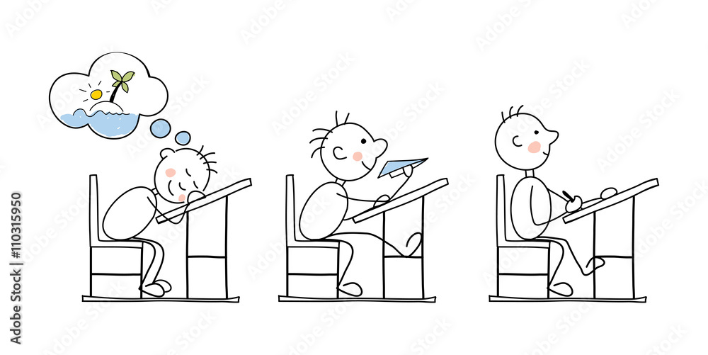 Funny vector illustration -- students in the classroom