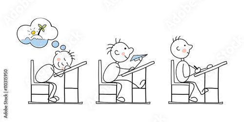 Funny vector illustration -- students in the classroom