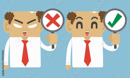 Businessman true and fail symbol , emotion face,vector character