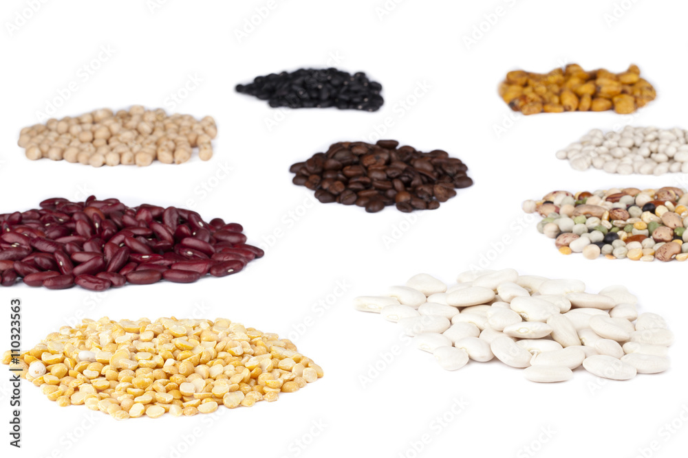 assorted heap of beans on white assorted heap of beans on white
