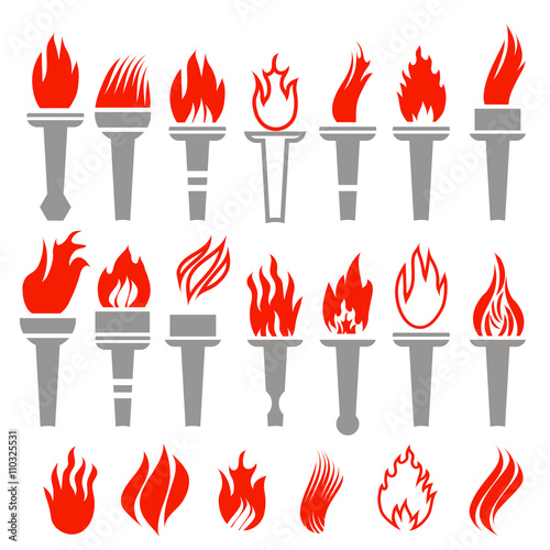 Set of Torch Icon Isolated