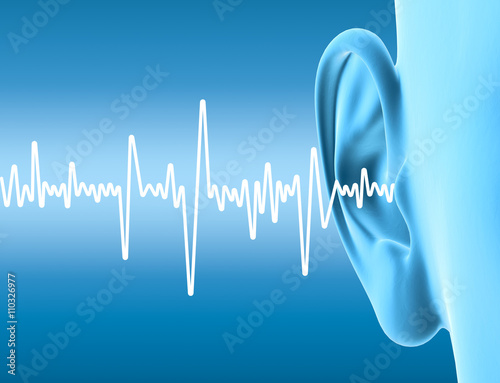 Foto Human ear with sound waves, artwork