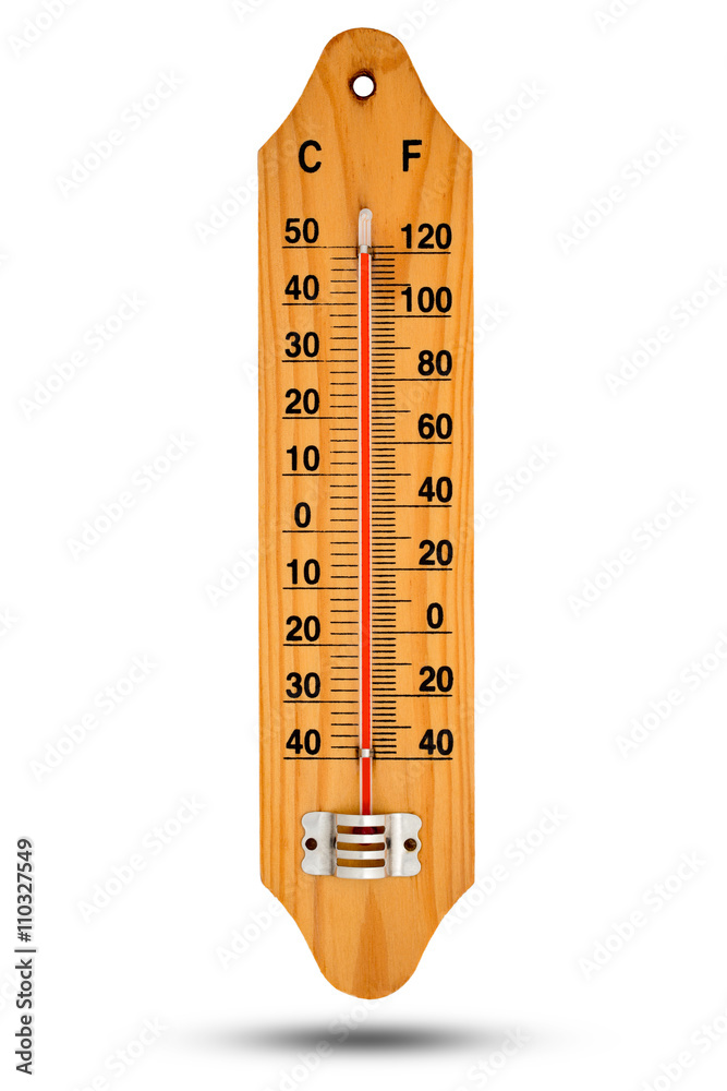 Thermometer on wooden base with celsius scale. Icon for your design. Temperature 50 degree Celsius. Thermometer on wooden base with celsius scale. Icon for your design. Temperature 50 degree Celsius.
