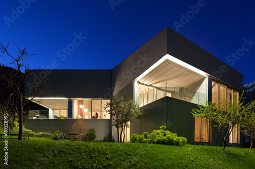 concrete house, night scene