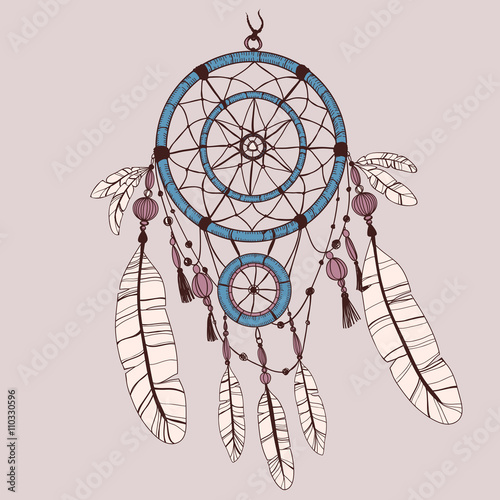 Dreamcatcher, feathers and beads. 