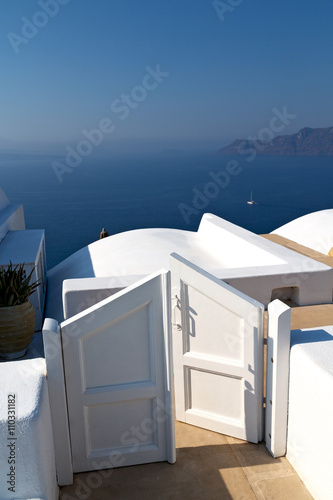 white and blue  house in santorini greece europe old constructio