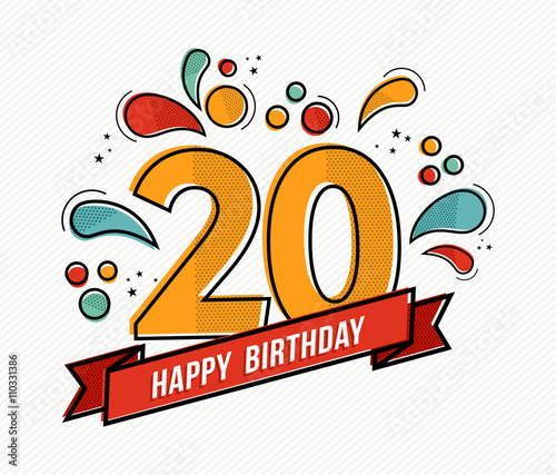 Colorful happy birthday number 20 flat line design