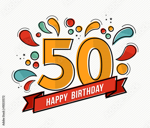 Colorful happy birthday number 50 flat line design