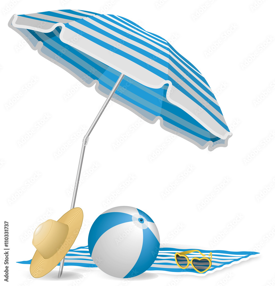 Parasol Ballon Lunettes Chapeau plage vacances bleu Stock Vector | Adobe  Stock