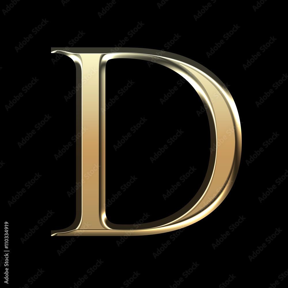 Golden matte letter D, jewellery font collection. - obrazy, fototapety, plakaty 