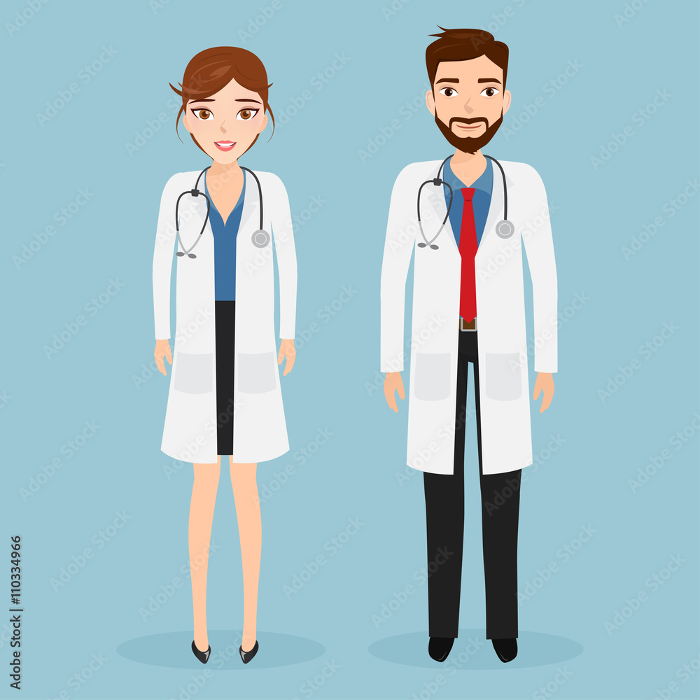 woman doctor and man doctor character at hospital. woman doctor and man doctor character at hospital.