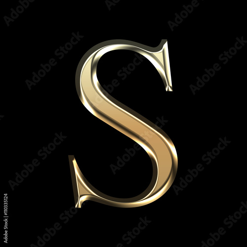 Golden matte letter S, jewellery font collection.