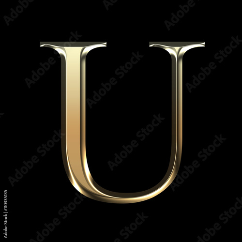 Golden matte letter U, jewellery font collection.