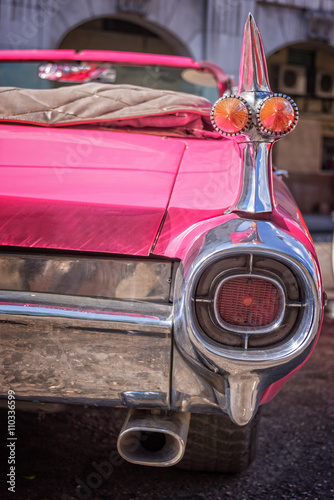 Canvas Print Detail of a pink classic american car,  in Havana, Cuba