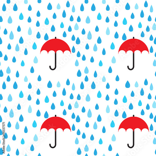 Rain drops and umbrella seamless pattern background; editable co