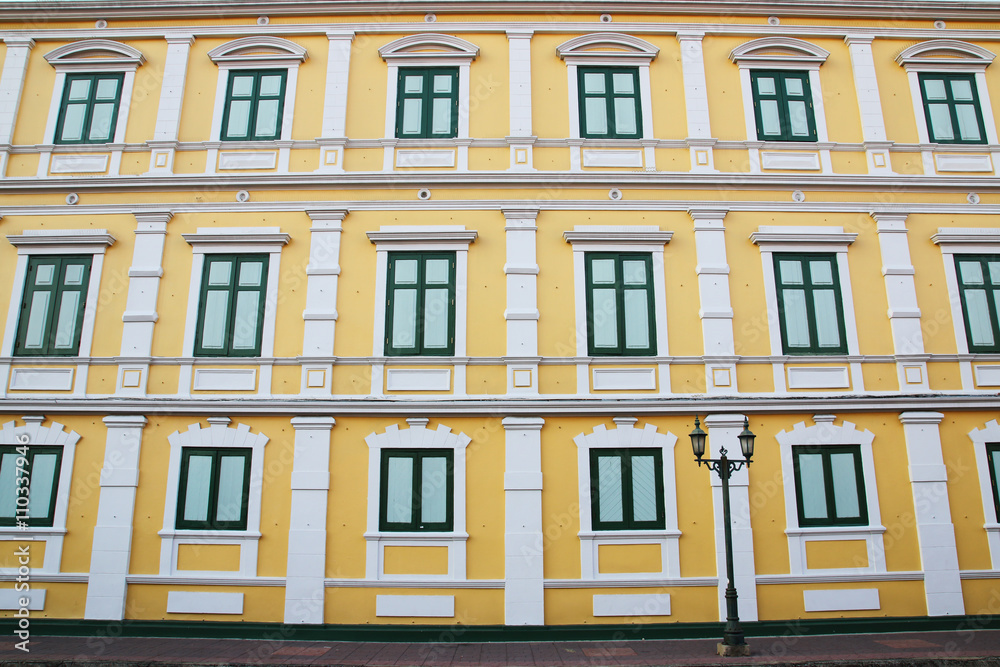 The old building architecture  of the exterior facade of Ministry of Defence Thailand