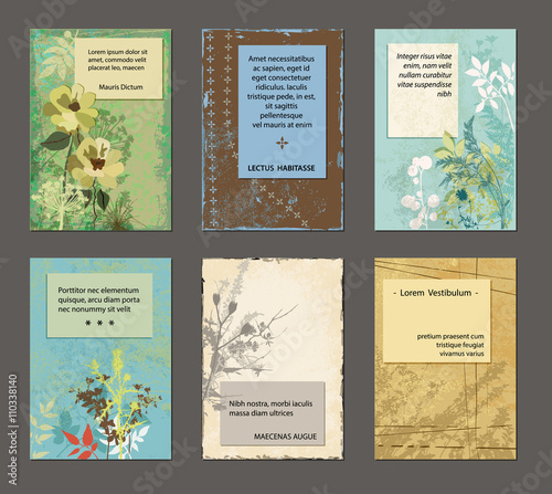 Vintage Grungy Cards - Set of grungy vintage cards with leaves, branches, grass and flowers