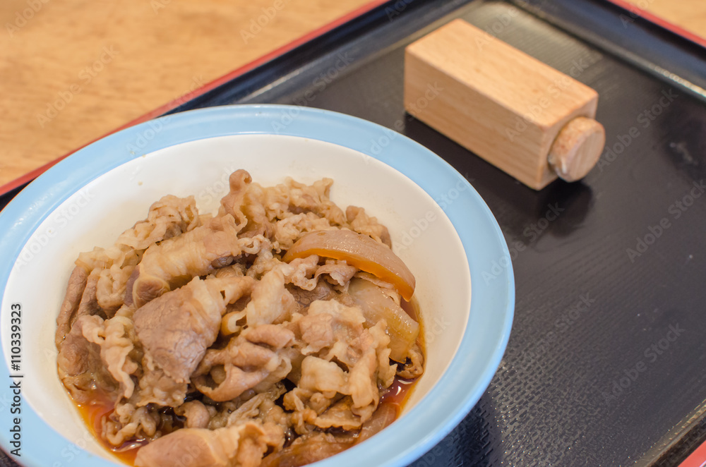 Beef bowl, japanese food, selective focus Beef bowl, japanese food, selective focus