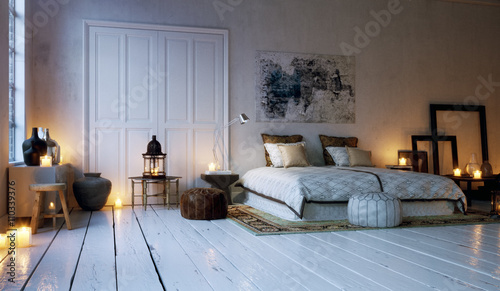 Schilderij op canvas old loft apartment bedroom lid by candle lights - Schlafzimmer in Altbau Wohnung