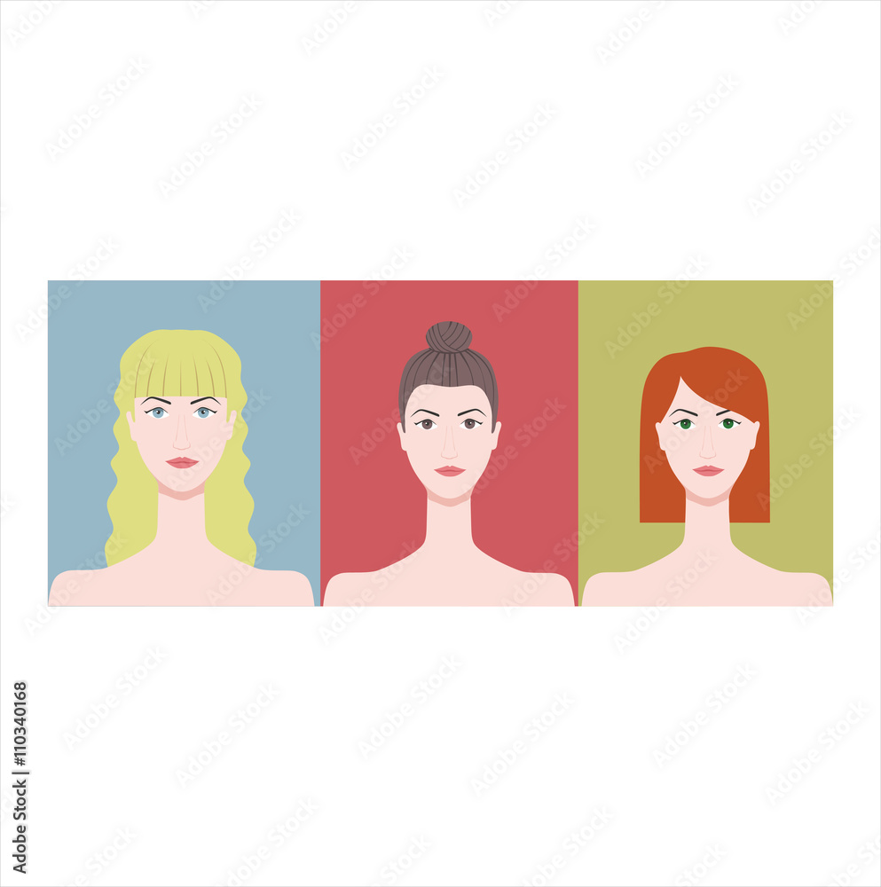 blonde. brunette. Redhead. women's faces. blonde hair. Blue glp blonde. brunette. Redhead. women's faces. blonde hair. Blue glp
