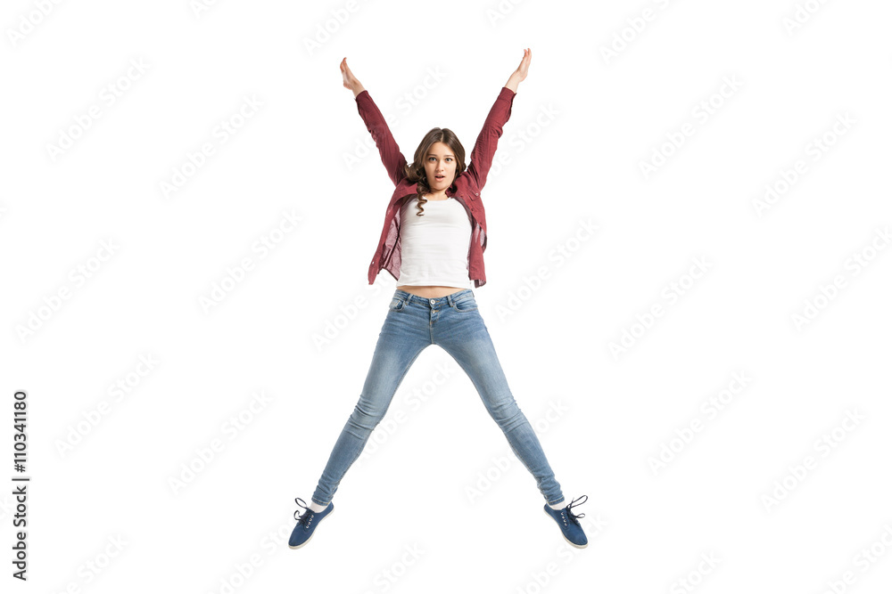 Young girl dancing over white background Young girl dancing over white background