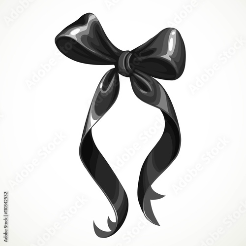Black ribbon tied in a bow isolated object on a white background