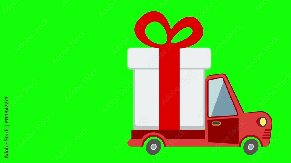 Delivery flat transport truck, van with gift box pack on green screen. Delivery service van, delivery truck, gift box. Wedding box, birthday box. Product goods shipping transport video available in 4K Delivery flat transport truck, van with gift box pack on green screen. Delivery service van, delivery truck, gift box. Wedding box, birthday box. Product goods shipping transport video available in 4K