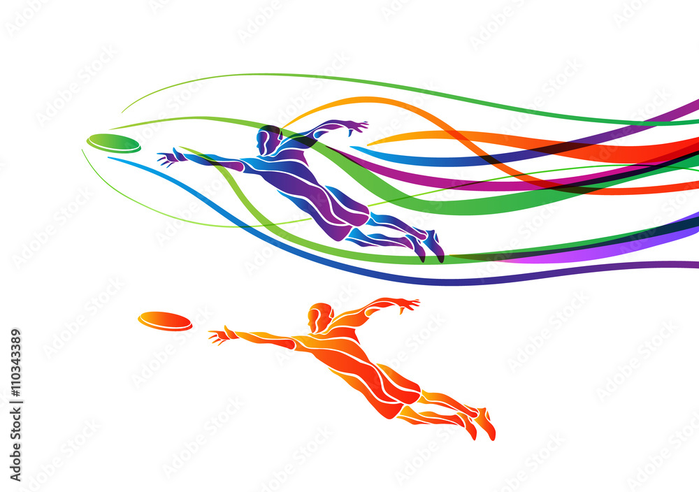 Ultimate sport flying disc player creative color silhouette Stock Vector