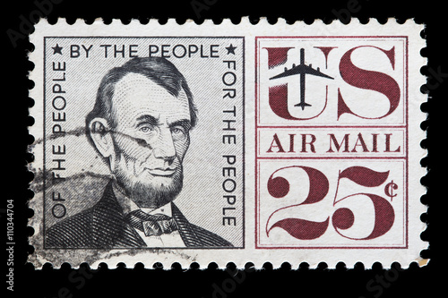 United States used postage stamp showing the President Abraham Lincoln
