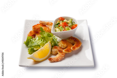 Fried shrimps with vegetables.