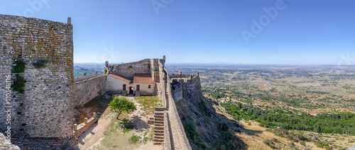 Marvao Castle bailey and keep with a view of the Alto Alentejo landscape. Marvao, Portalegre District, Portugal. Marvao was a candidate to World Heritage Site by UNESCO. photo