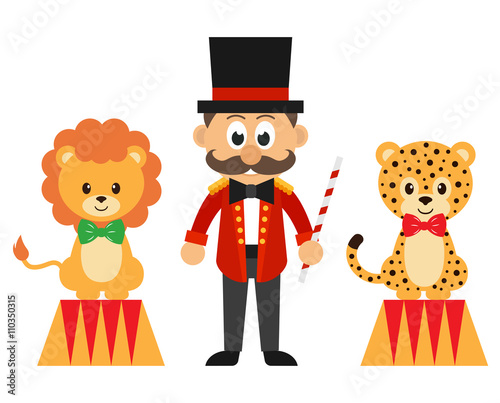 circus man and circus lion and leopard vector