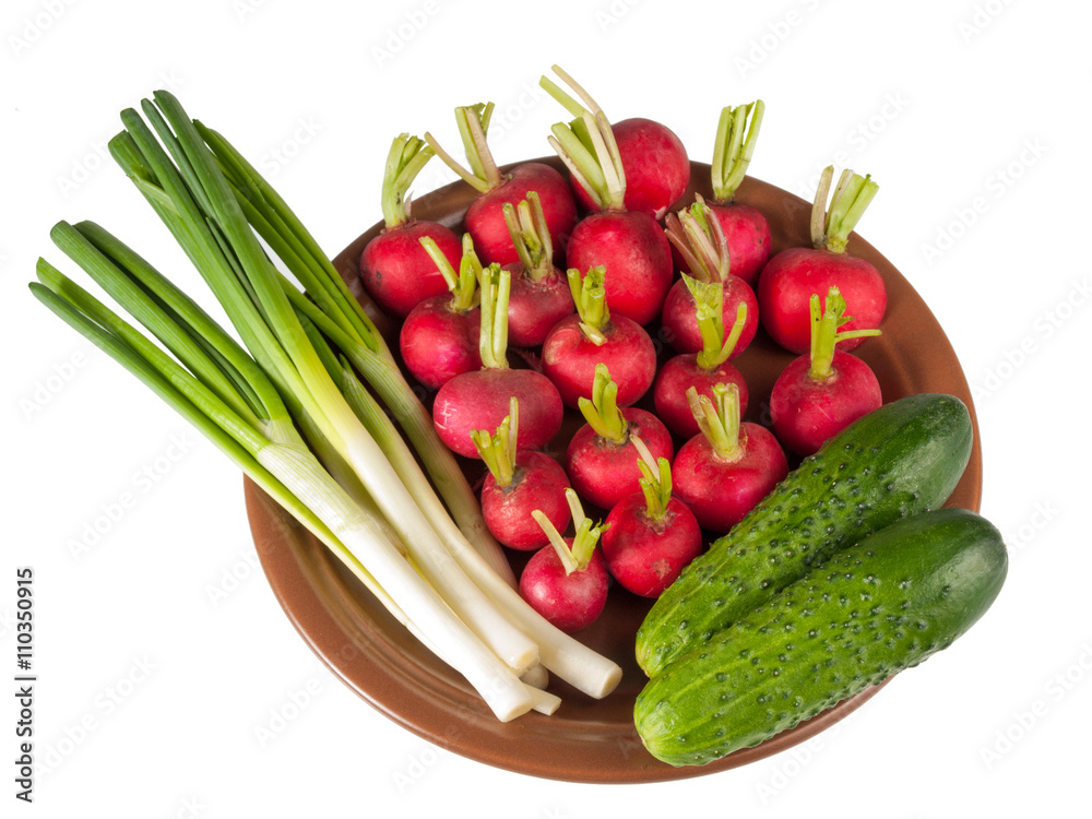 Plate with vegetables on white background Plate with vegetables on white background