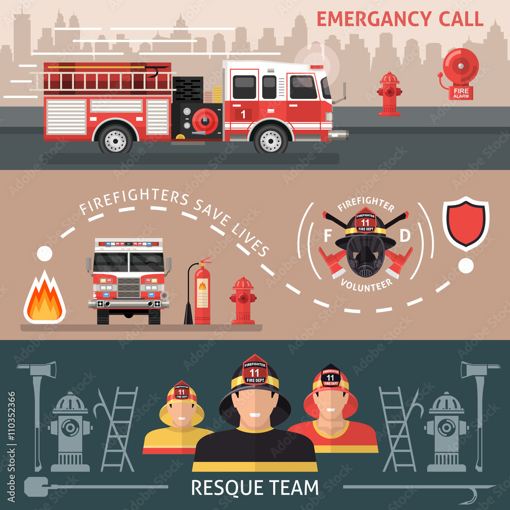 Naklejka premium Firefighter Banner Set