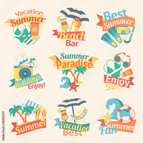 Beach Labels Flat Set