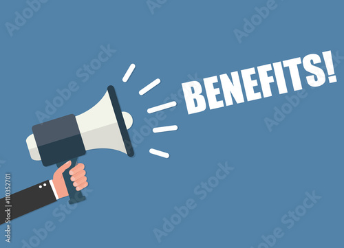 Hand holding megaphone - Benefits