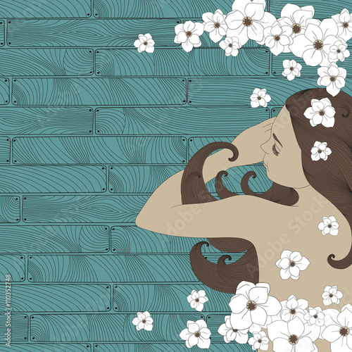 Girl with flowers in massage posture vector illustration