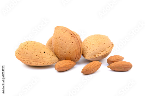Fruits of almonds isolated on white background