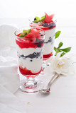 Red blue and white yogurt parfait