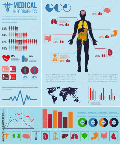 Medical Infographic set with charts and other elements. Vector 