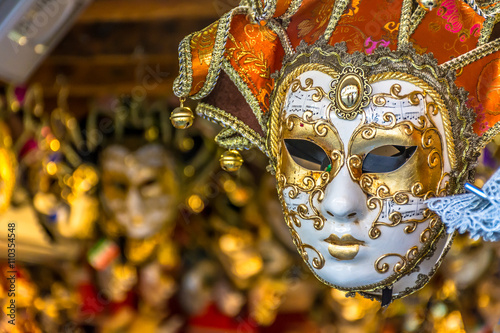 Venetian mask Italy. / Tradional venetian mask in street store during carnival time.