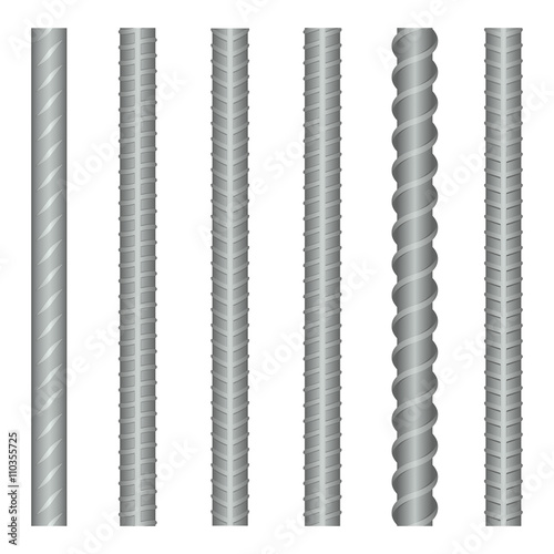Seamless vector steel rebars, reinforcements set