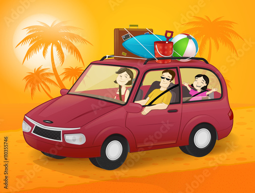 Family traveling in the car on the summer vacation
